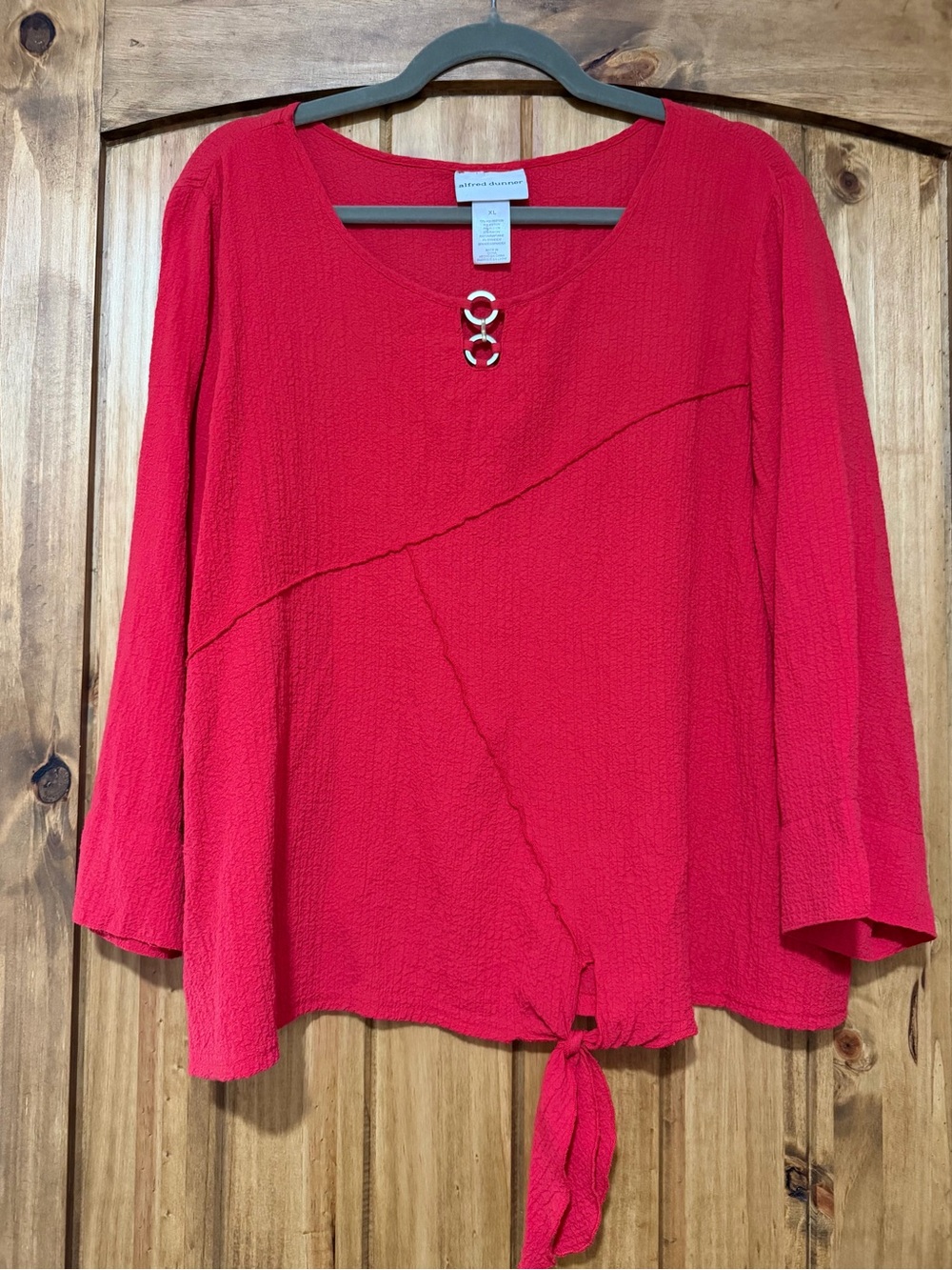 🇺🇸🇺🇸 Alfred Dunner Red 3/4 Sleeve Tie-Front Tunic